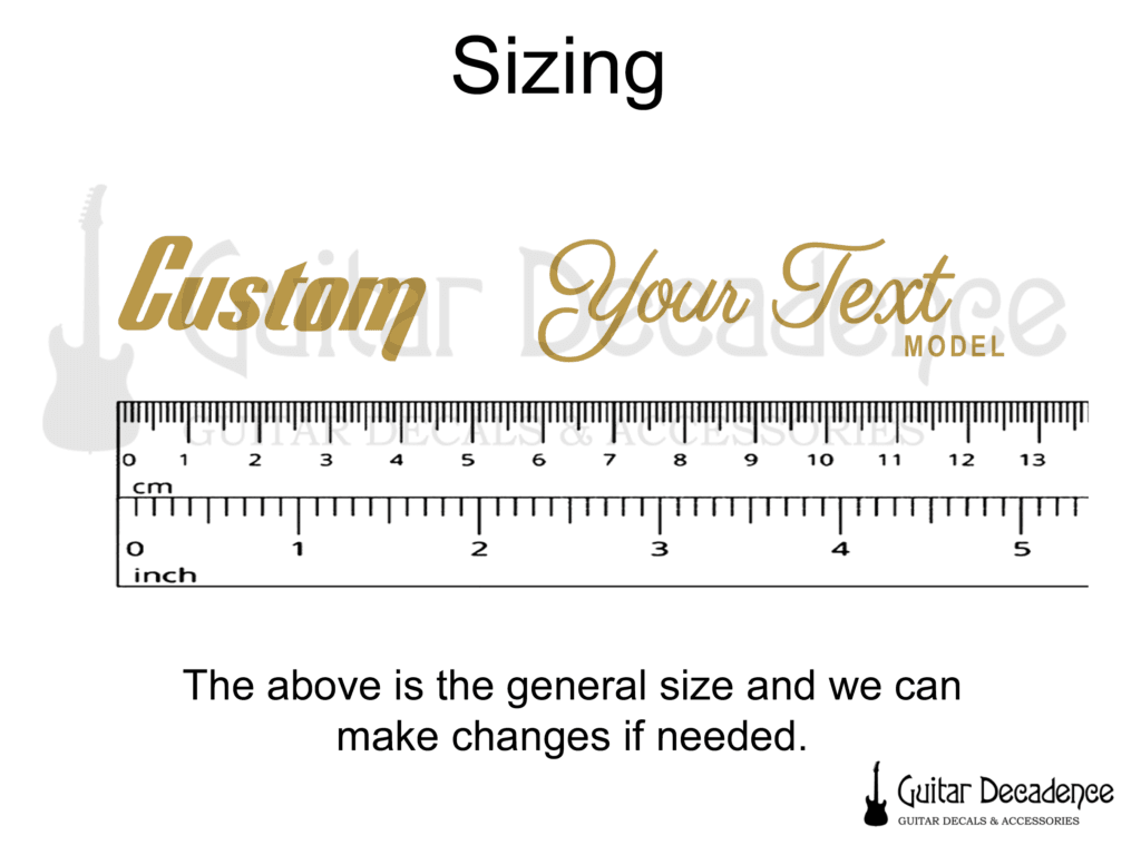 Metallic gold headstock decal sizing for 3x3 gibson style headstock