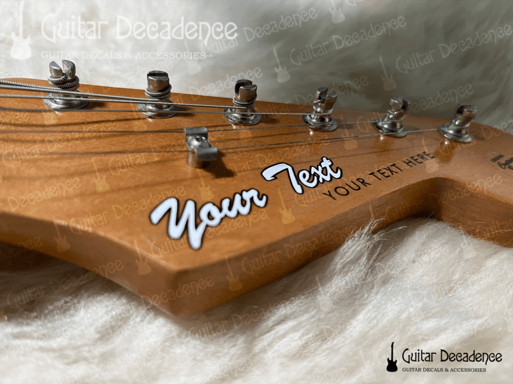 White Silk Screen Printed Guitar Headstock Waterslide Decal at angle