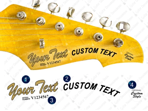 curved 70s style guitar decal with serial number