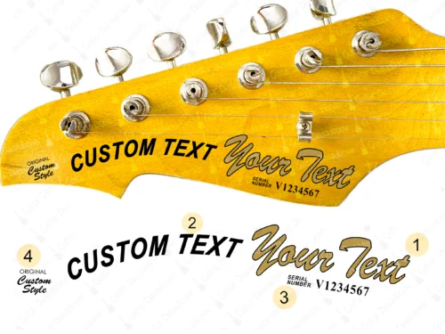 lefty curved 70s style guitar decal with serial number