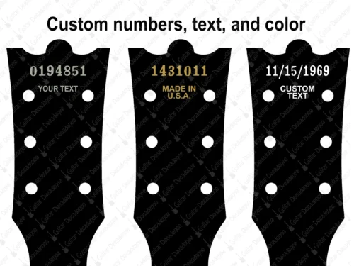 Custom Serial Number decal on a Gibson Style headstock