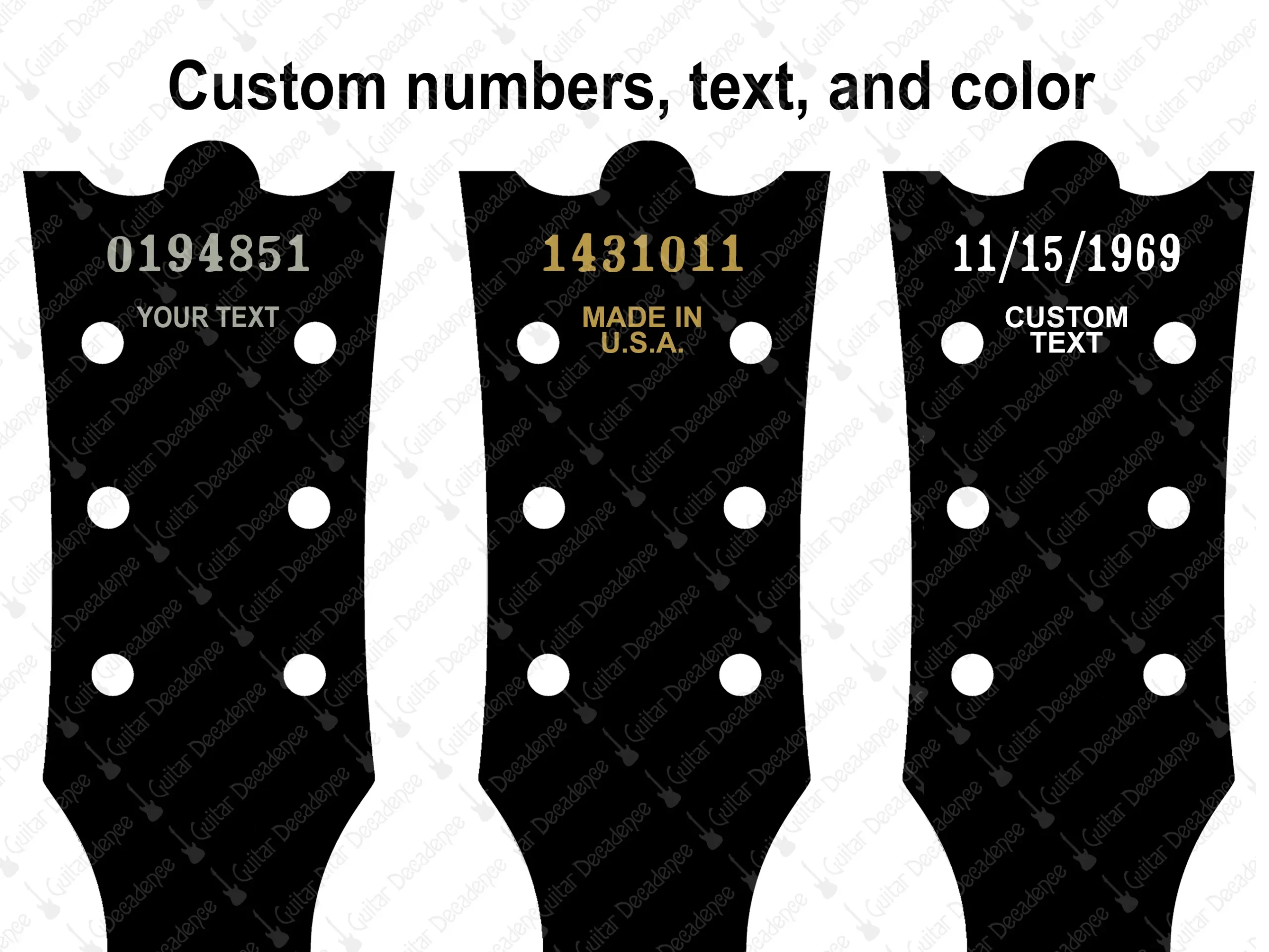 Custom Serial Number decal on a Gibson Style headstock
